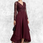 Nevaeh A-line V-Neck Asymmetrical Chiffon Lace Mother of the Bride Dress DL126P0014640