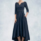 Krystal A-Line V-neck Asymmetrical Satin Mother of the Bride Dress With Beading Sequins Pockets DL126P0014641