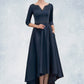 Krystal A-Line V-neck Asymmetrical Satin Mother of the Bride Dress With Beading Sequins Pockets DL126P0014641