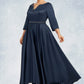 Krystal A-Line V-neck Asymmetrical Satin Mother of the Bride Dress With Beading Sequins Pockets DL126P0014641