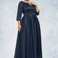 Krystal A-Line V-neck Asymmetrical Satin Mother of the Bride Dress With Beading Sequins Pockets DL126P0014641