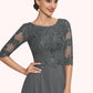 Yaritza A-Line Scoop Neck Tea-Length Chiffon Lace Mother of the Bride Dress With Sequins DL126P0014642