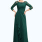 Lauryn A-Line Scoop Neck Floor-Length Chiffon Lace Mother of the Bride Dress With Beading Cascading Ruffles DL126P0014643