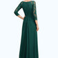 Lauryn A-Line Scoop Neck Floor-Length Chiffon Lace Mother of the Bride Dress With Beading Cascading Ruffles DL126P0014643