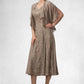 Cheyanne A-line V-Neck Tea-Length Chiffon Lace Mother of the Bride Dress DL126P0014644