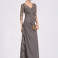 Logan A-line V-Neck Floor-Length Chiffon Lace Mother of the Bride Dress With Cascading Ruffles DL126P0014645