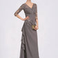 Logan A-line V-Neck Floor-Length Chiffon Lace Mother of the Bride Dress With Cascading Ruffles DL126P0014645