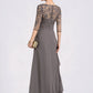 Logan A-line V-Neck Floor-Length Chiffon Lace Mother of the Bride Dress With Cascading Ruffles DL126P0014645