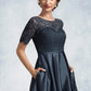 Emerson A-Line Scoop Neck Asymmetrical Satin Lace Mother of the Bride Dress DL126P0014647