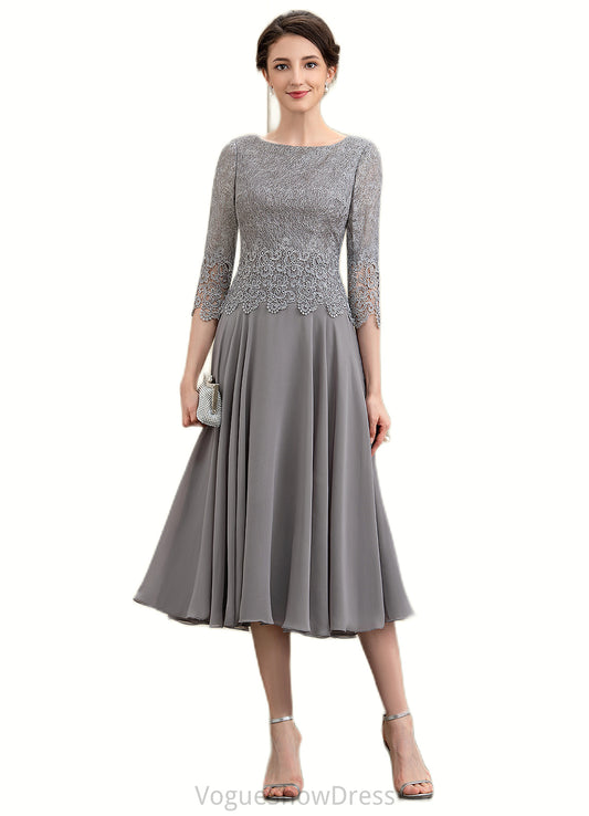 Riya A-Line Scoop Neck Tea-Length Chiffon Lace Mother of the Bride Dress DL126P0014648