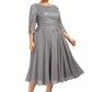 Riya A-Line Scoop Neck Tea-Length Chiffon Lace Mother of the Bride Dress DL126P0014648