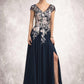 Yvonne A-Line V-neck Floor-Length Chiffon Lace Mother of the Bride Dress With Split Front DL126P0014649