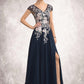 Yvonne A-Line V-neck Floor-Length Chiffon Lace Mother of the Bride Dress With Split Front DL126P0014649