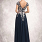 Yvonne A-Line V-neck Floor-Length Chiffon Lace Mother of the Bride Dress With Split Front DL126P0014649