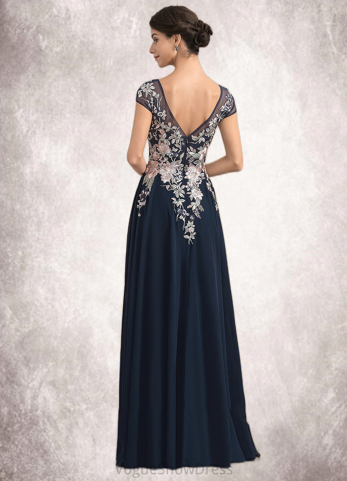 Yvonne A-Line V-neck Floor-Length Chiffon Lace Mother of the Bride Dress With Split Front DL126P0014649