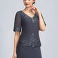 Jacquelyn A-Line V-neck Ankle-Length Chiffon Lace Mother of the Bride Dress With Sequins DL126P0014650