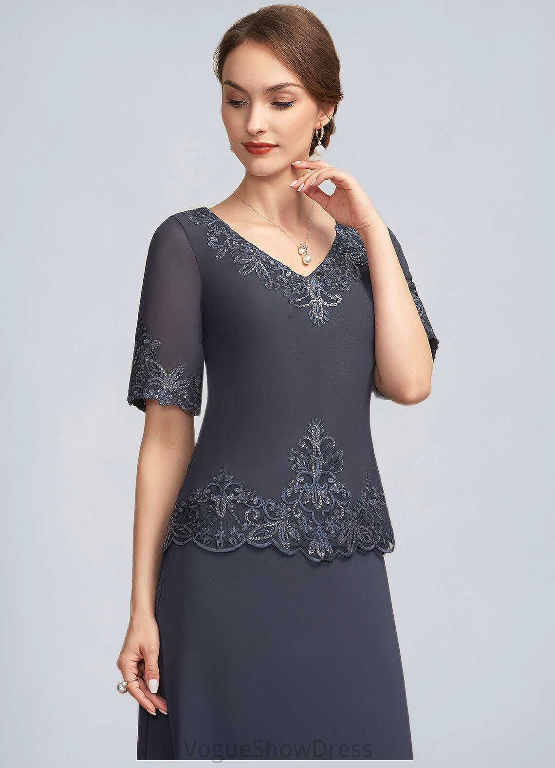 Jacquelyn A-Line V-neck Ankle-Length Chiffon Lace Mother of the Bride Dress With Sequins DL126P0014650