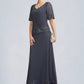 Jacquelyn A-Line V-neck Ankle-Length Chiffon Lace Mother of the Bride Dress With Sequins DL126P0014650