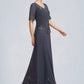 Jacquelyn A-Line V-neck Ankle-Length Chiffon Lace Mother of the Bride Dress With Sequins DL126P0014650