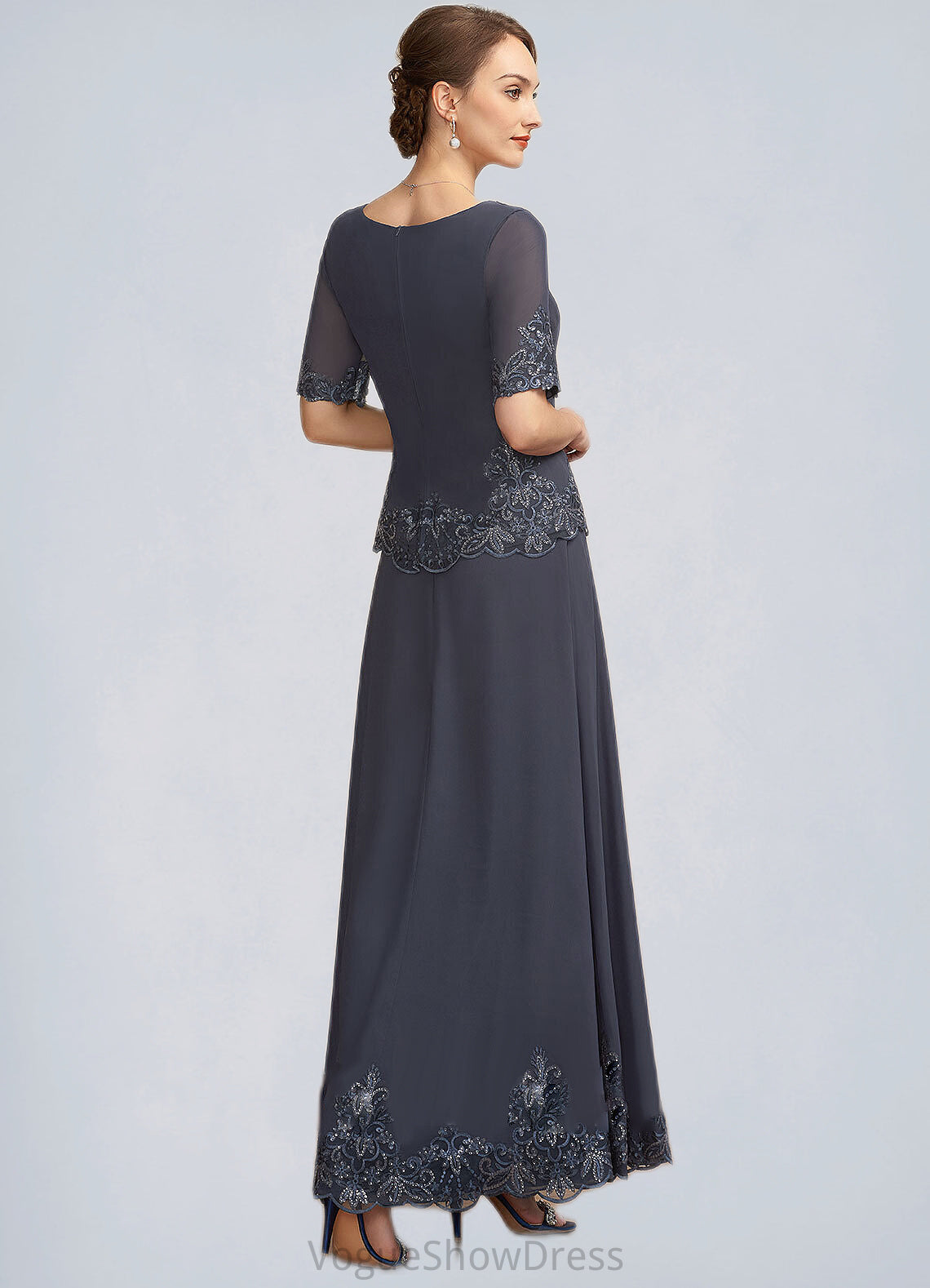 Jacquelyn A-Line V-neck Ankle-Length Chiffon Lace Mother of the Bride Dress With Sequins DL126P0014650