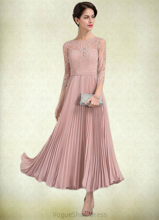 Alejandra A-Line Scoop Neck Ankle-Length Chiffon Lace Mother of the Bride Dress With Pleated DL126P0014651