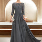 Aurora A-Line Scoop Neck Floor-Length Chiffon Lace Mother of the Bride Dress With Ruffle Beading Sequins DL126P0014652