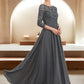 Aurora A-Line Scoop Neck Floor-Length Chiffon Lace Mother of the Bride Dress With Ruffle Beading Sequins DL126P0014652