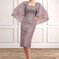 Emilie Sheath/Column Square Neckline Knee-Length Chiffon Lace Mother of the Bride Dress With Sequins DL126P0014653