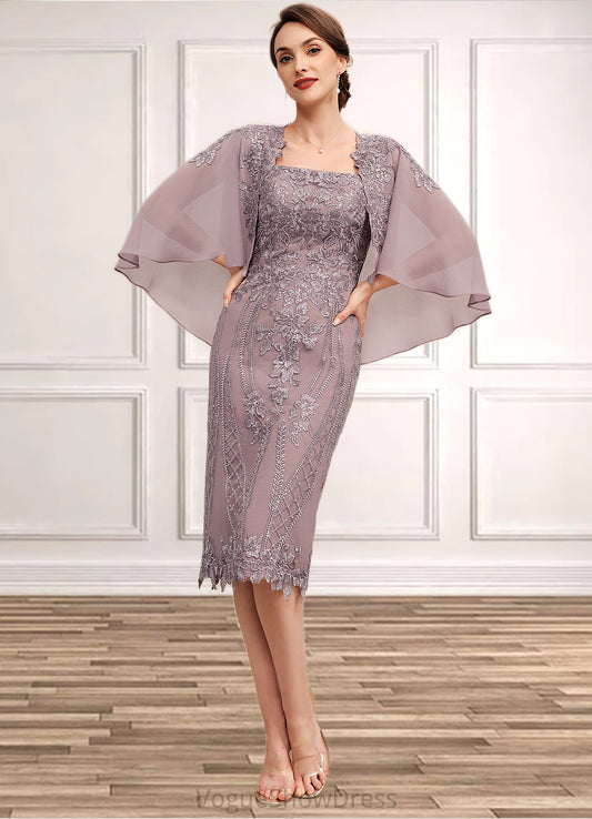 Emilie Sheath/Column Square Neckline Knee-Length Chiffon Lace Mother of the Bride Dress With Sequins DL126P0014653