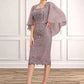 Emilie Sheath/Column Square Neckline Knee-Length Chiffon Lace Mother of the Bride Dress With Sequins DL126P0014653