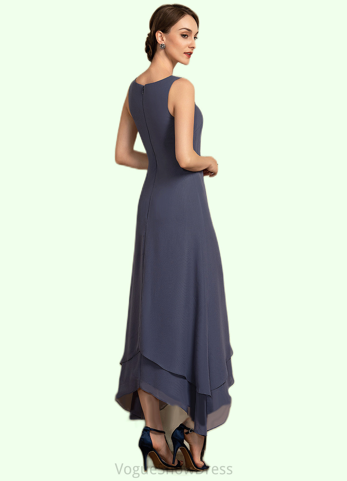 Zoe A-line V-Neck Ankle-Length Chiffon Mother of the Bride Dress With Beading DL126P0014655