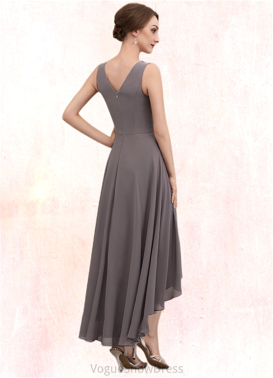 Piper A-line V-Neck Asymmetrical Chiffon Mother of the Bride Dress With Beading Sequins DL126P0014656