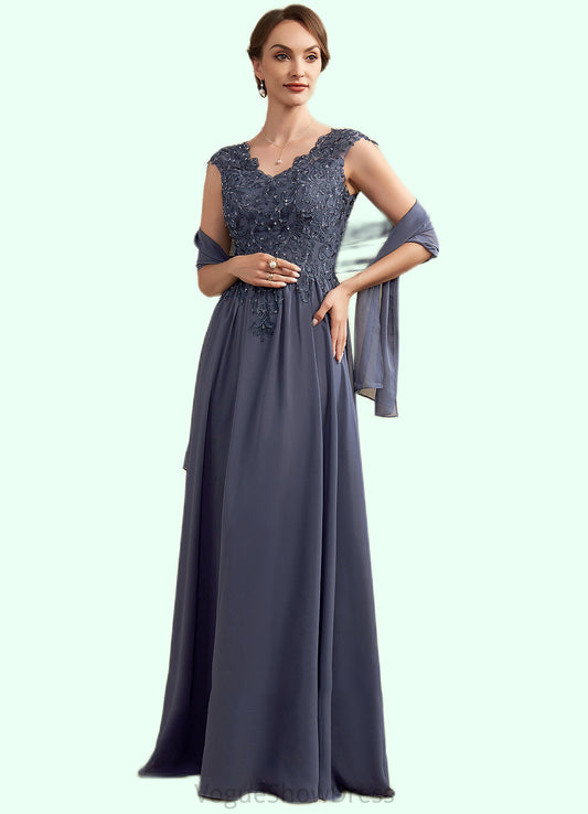 Lucy A-Line V-neck Floor-Length Chiffon Lace Mother of the Bride Dress With Beading Sequins DL126P0014657