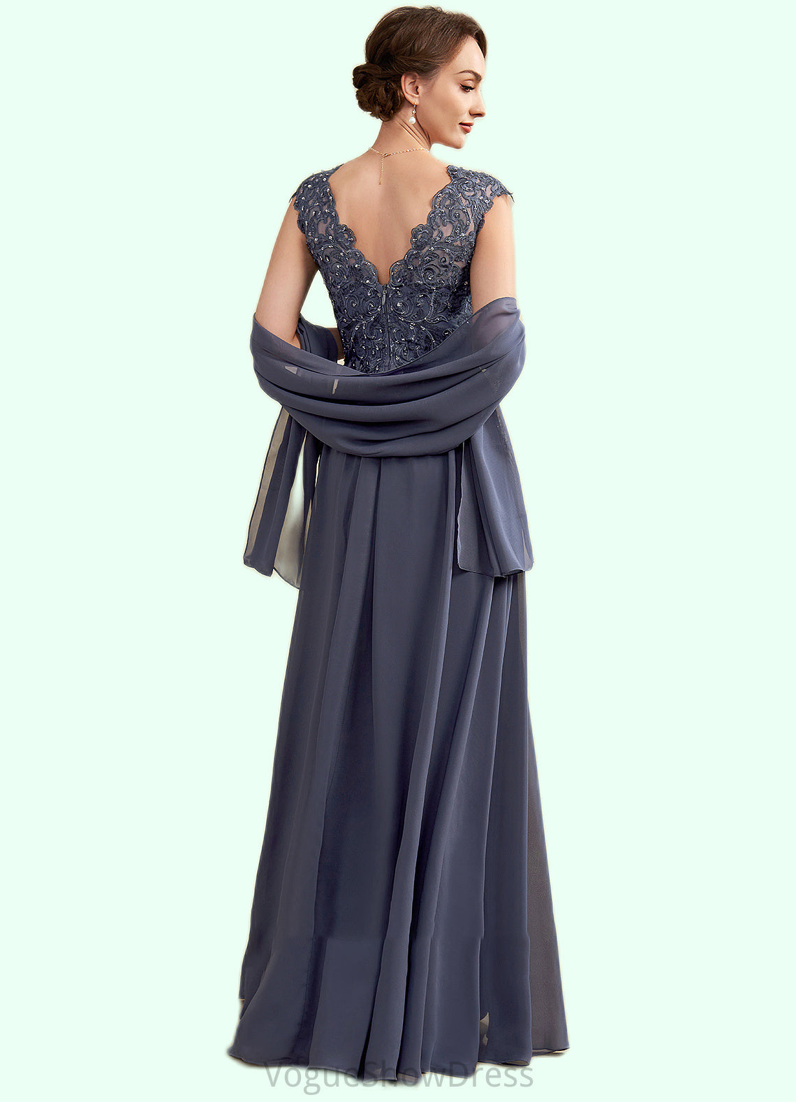 Lucy A-Line V-neck Floor-Length Chiffon Lace Mother of the Bride Dress With Beading Sequins DL126P0014657