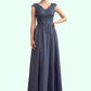 Lucy A-Line V-neck Floor-Length Chiffon Lace Mother of the Bride Dress With Beading Sequins DL126P0014657