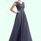 Lucy A-Line V-neck Floor-Length Chiffon Lace Mother of the Bride Dress With Beading Sequins DL126P0014657