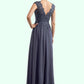 Lucy A-Line V-neck Floor-Length Chiffon Lace Mother of the Bride Dress With Beading Sequins DL126P0014657