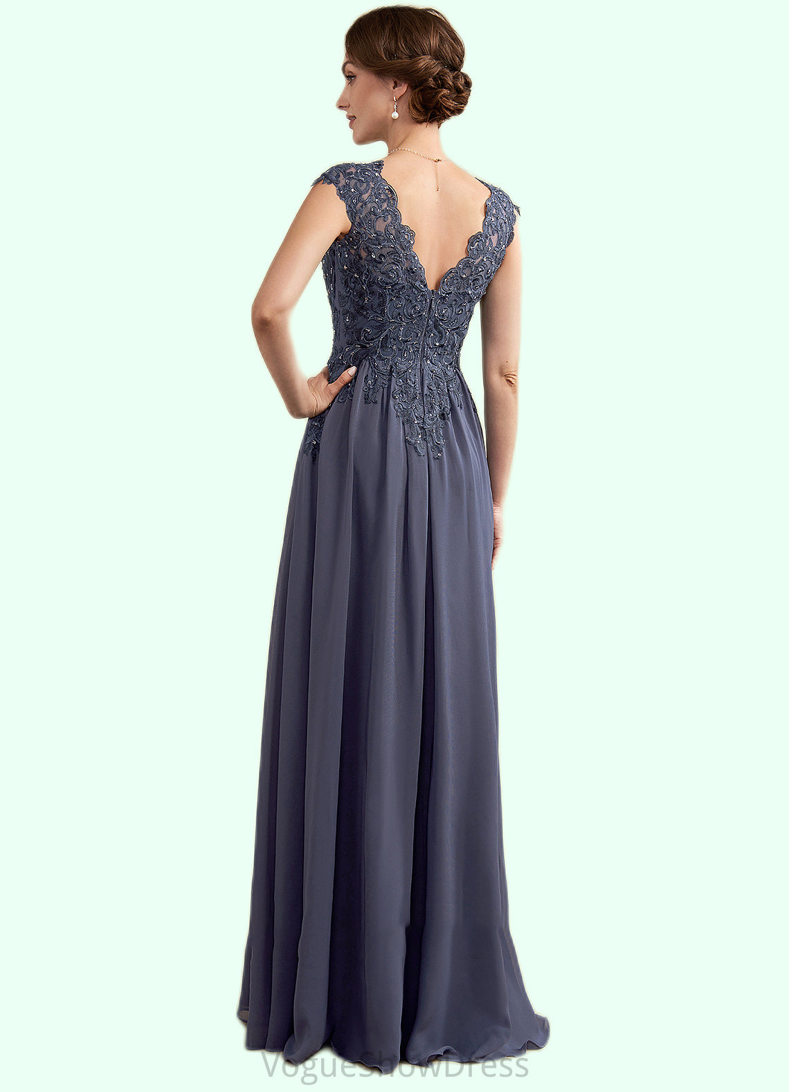 Lucy A-Line V-neck Floor-Length Chiffon Lace Mother of the Bride Dress With Beading Sequins DL126P0014657