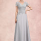 Damaris A-line V-Neck Floor-Length Chiffon Lace Mother of the Bride Dress With Sequins DL126P0014658