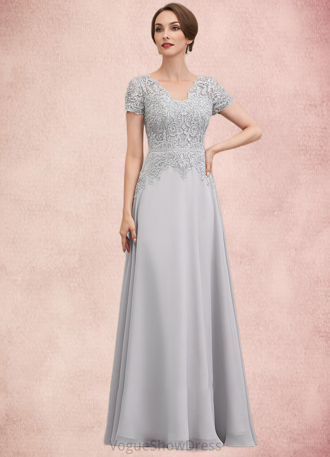 Damaris A-line V-Neck Floor-Length Chiffon Lace Mother of the Bride Dress With Sequins DL126P0014658