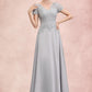 Damaris A-line V-Neck Floor-Length Chiffon Lace Mother of the Bride Dress With Sequins DL126P0014658