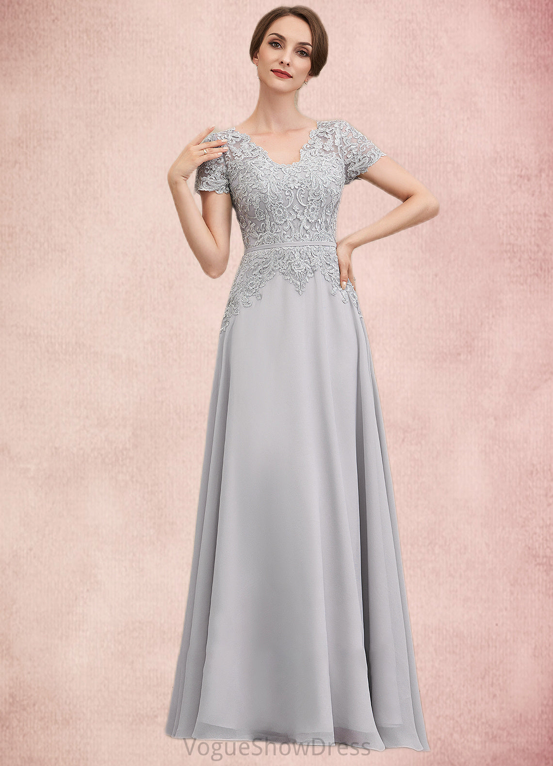 Damaris A-line V-Neck Floor-Length Chiffon Lace Mother of the Bride Dress With Sequins DL126P0014658