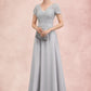 Damaris A-line V-Neck Floor-Length Chiffon Lace Mother of the Bride Dress With Sequins DL126P0014658