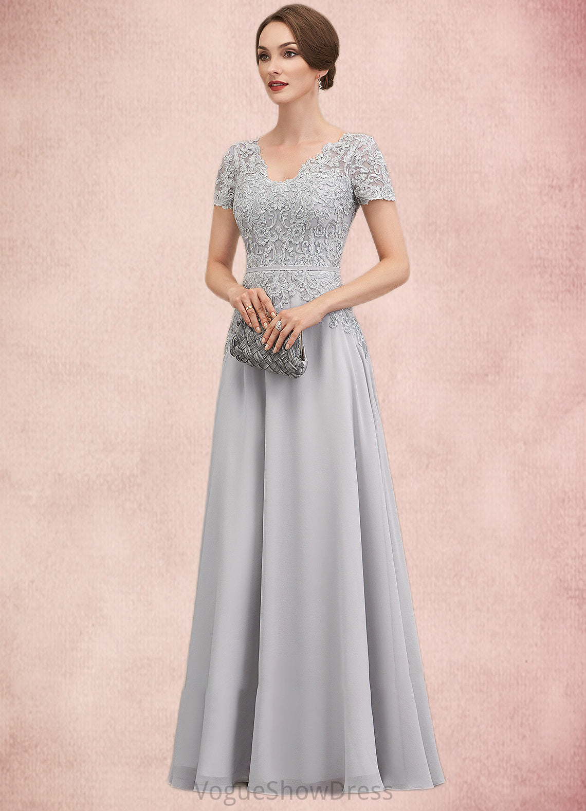 Damaris A-line V-Neck Floor-Length Chiffon Lace Mother of the Bride Dress With Sequins DL126P0014658