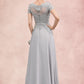 Damaris A-line V-Neck Floor-Length Chiffon Lace Mother of the Bride Dress With Sequins DL126P0014658