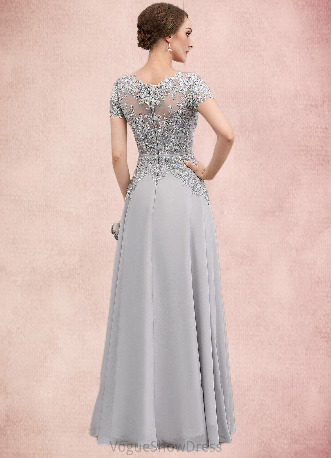 Damaris A-line V-Neck Floor-Length Chiffon Lace Mother of the Bride Dress With Sequins DL126P0014658