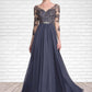 Aubrey A-Line V-neck Floor-Length Chiffon Lace Mother of the Bride Dress DL126P0014659