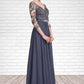 Aubrey A-Line V-neck Floor-Length Chiffon Lace Mother of the Bride Dress DL126P0014659