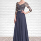 Aubrey A-Line V-neck Floor-Length Chiffon Lace Mother of the Bride Dress DL126P0014659