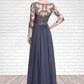 Aubrey A-Line V-neck Floor-Length Chiffon Lace Mother of the Bride Dress DL126P0014659